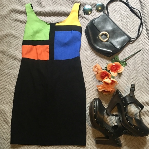 Vintage Dresses & Skirts - VTG 90s Color Blocked Mini Dress.